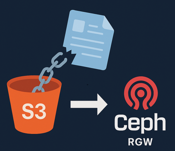 aws s3 to ceph rgw migration illustration with data bucket and broken chain
