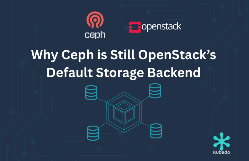 Ceph and OpenStack logos with abstract cloud infrastructure elements, representing scalable and unified storage solutions.